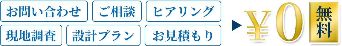 お問い合わせ・ご相談・ヒアリング・現地調査・設計プラン・お見積りは無料！